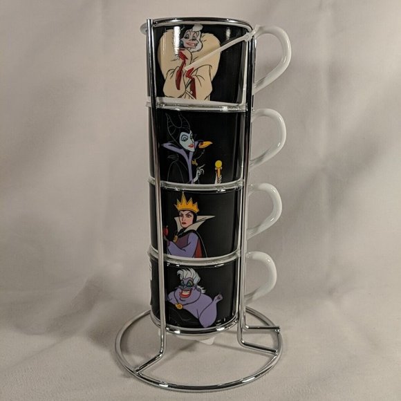 Disney Villains Stackable Coffee Mug Cups Tower Complete Set of 4 NEW Cruella - Picture 1 of 16